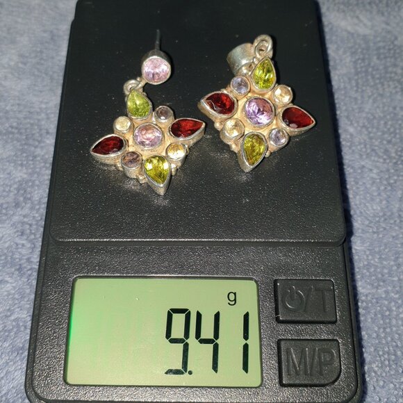 ✨ Gorgeous Vintage Multi-Gemstone Dangle Earrings – 925 Sterling Silver ✨ - Picture 6 of 10